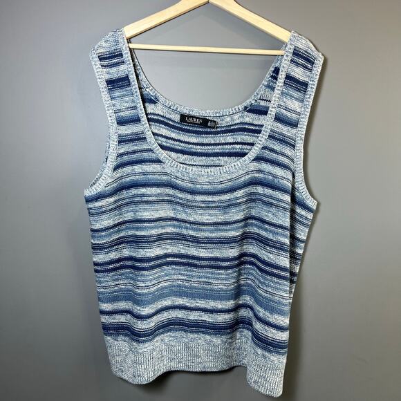 NWOT Lauren Ralph Lauren Blue Striped Sweater Tank Top Size 3x - Picture 1 of 7